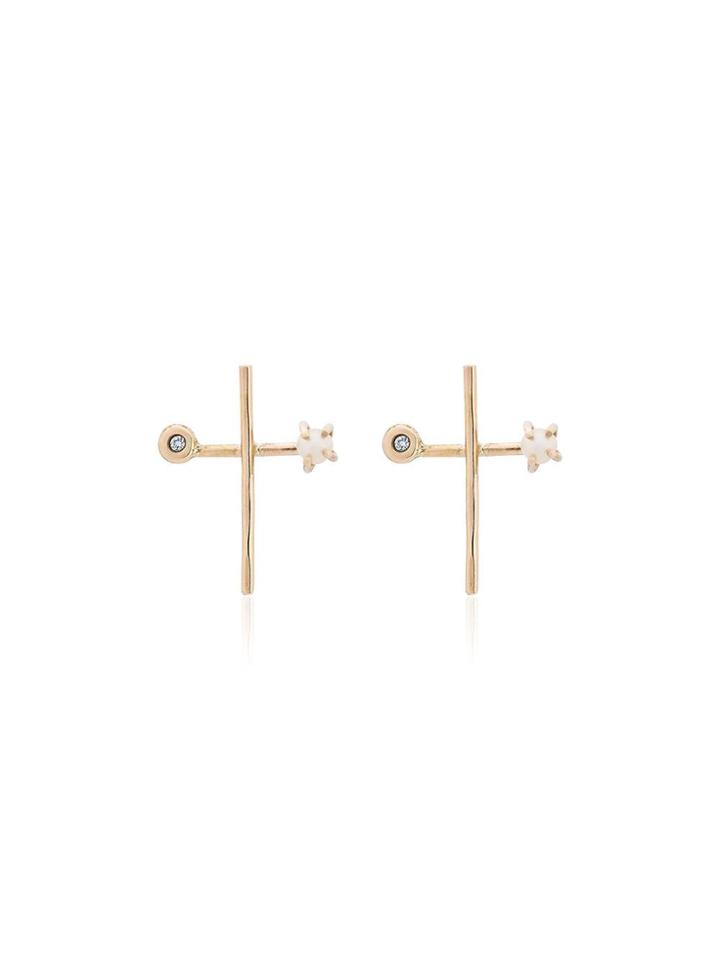 Melissa Joy Manning Diamond And Pearl Cross Earrings - Metallic