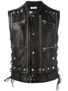 Faith Connexion Studded Zip Up Sleeveless Jacket, Men's, Size: Medium, Black, Cotton/leather/polyester