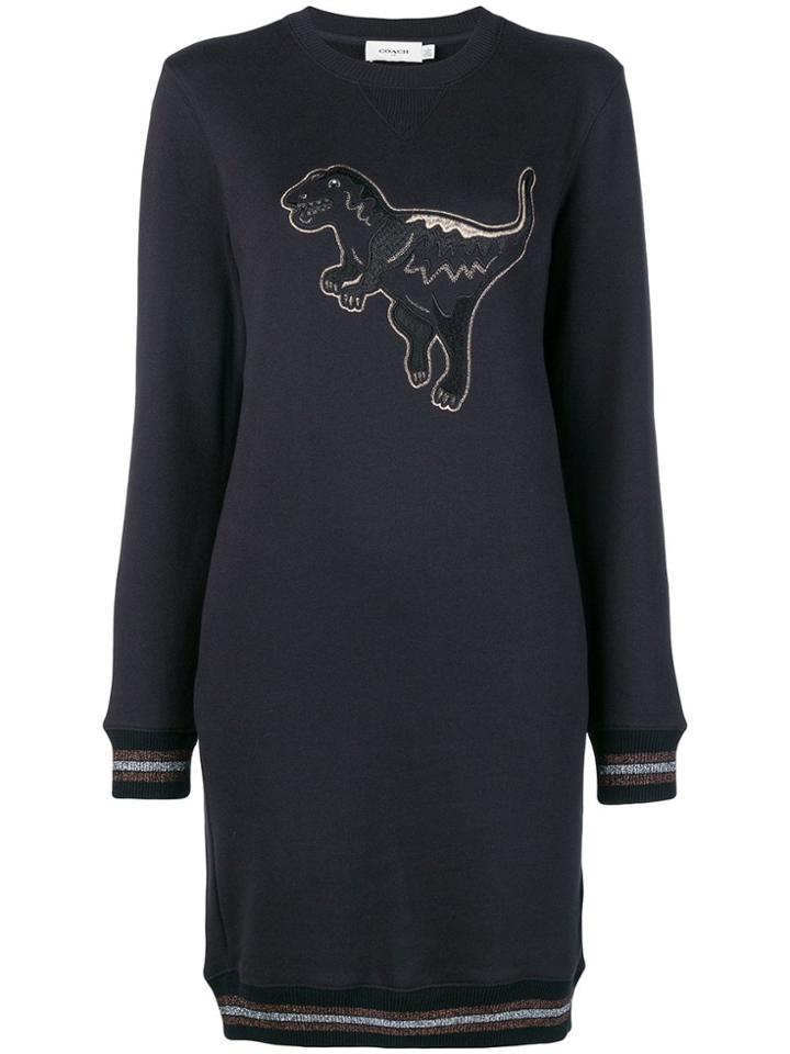 Coach Embroidered Dinosaur Sweatshirt Dress - Black