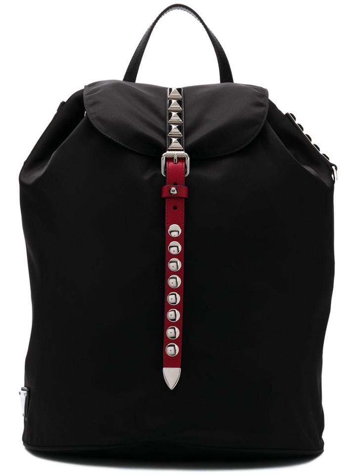 Prada Studded Strap Backpack - Black
