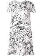 Eggs Twig Print Short Sleeve Dress, Women's, Size: 44, White, Acetate/viscose/polyester
