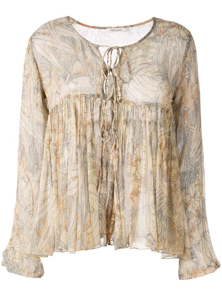 Mes Demoiselles - Palms Print Ruffled Blouse - Women - Lurex/viscose - 36, Nude/neutrals, Lurex/viscose
