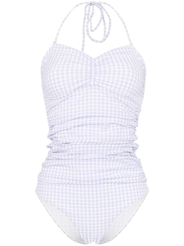 Ganni Ruched Gingham Swimsuit - Blue