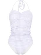 Ganni Ruched Gingham Swimsuit - Blue