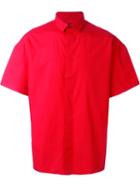 Les Hommes Wide Short Sleeve Button Down Shirt, Men's, Size: 46, Red, Cotton/spandex/elastane