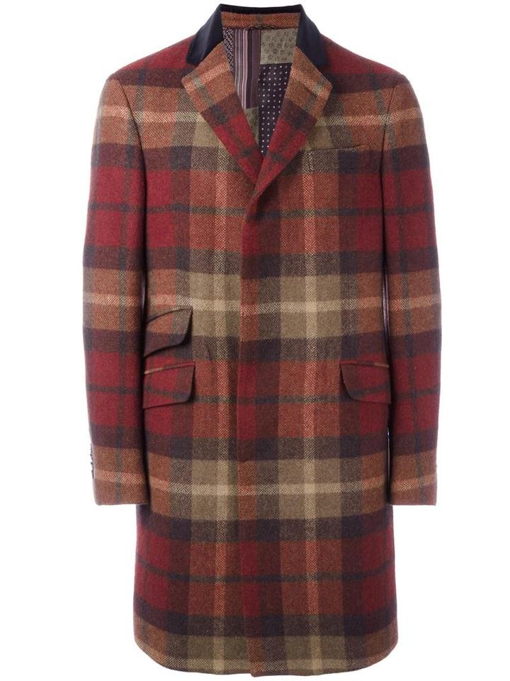 Etro Tartan Single Breasted Coat, Men's, Size: 52, Red, Wool/polyamide/cotton/calf Hair