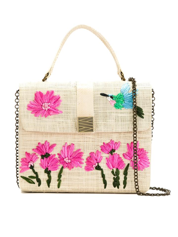 Serpui Embroidered Raffia Shoulder Bag - Nude & Neutrals