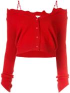 Shushu/tong Distressed Cropped Cardigan - Red