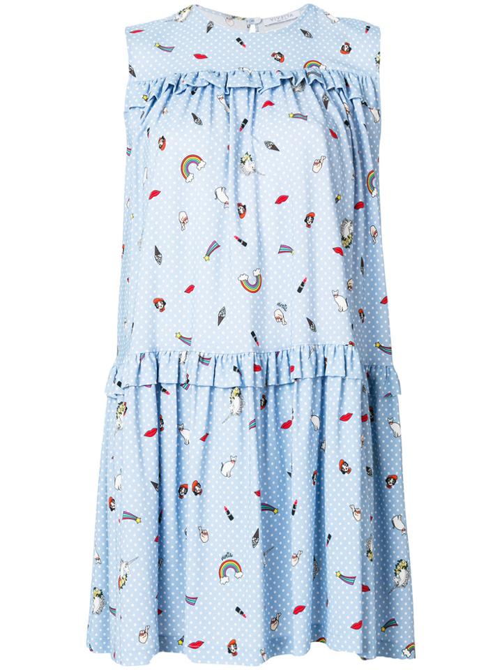 Vivetta Ruffle Detail Printed Shift Dress - Blue