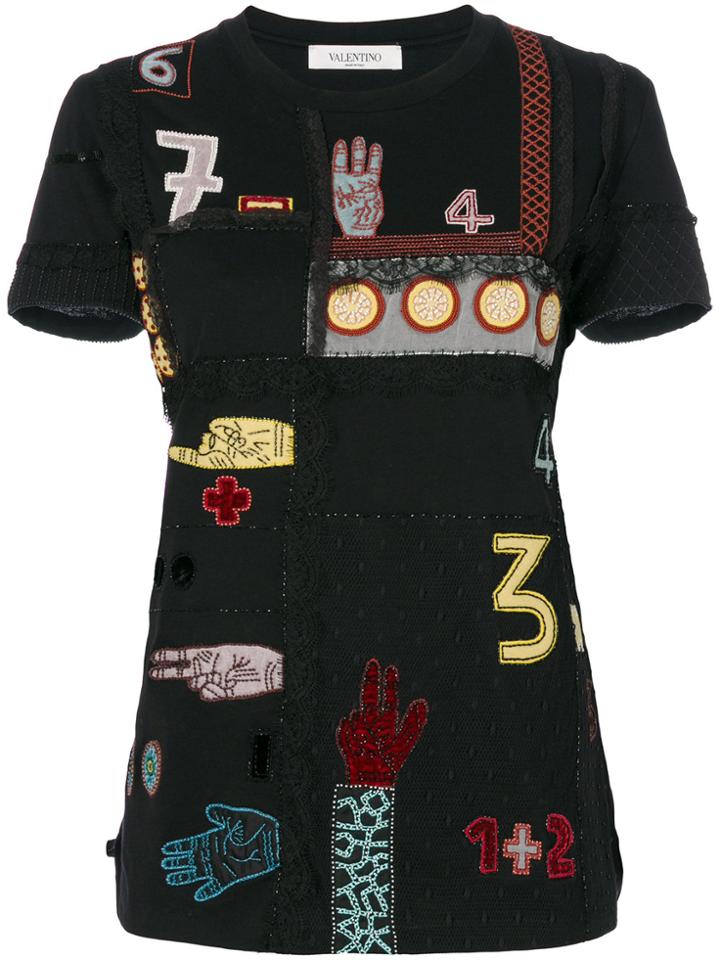 Valentino Counting Embroidered T-shirt - Black