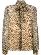 Red Valentino Pussy-bow Leopard Blouse, Women's, Size: 38, Brown, Silk