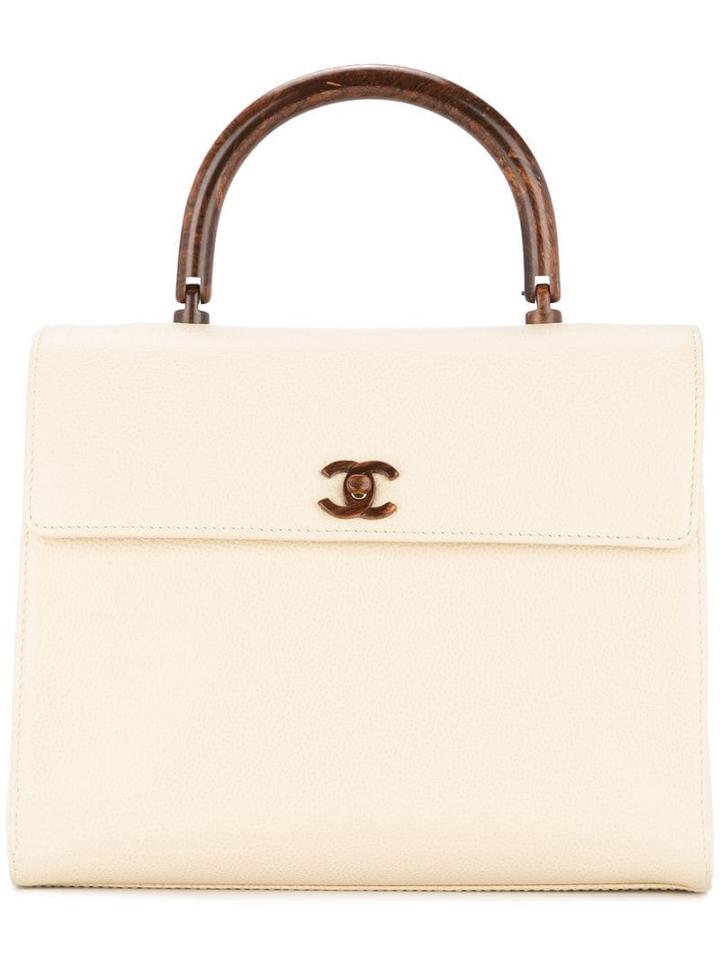 Chanel Pre-owned Wooden Handle Hand Bag - White
