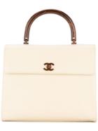 Chanel Pre-owned Wooden Handle Hand Bag - White