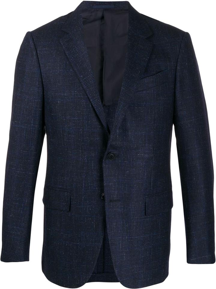 Ermenegildo Zegna Check Print Single Breasted Jacket - Blue