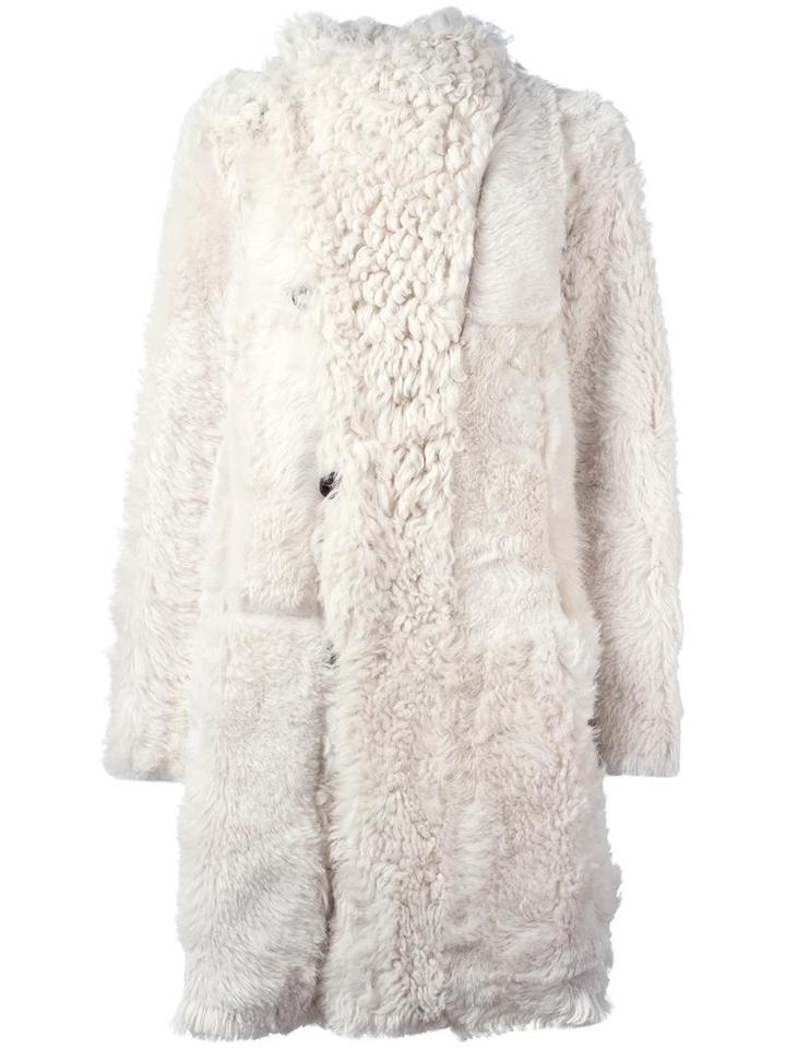 Philosophy Di Lorenzo Serafini Zip Up Coat, Women's, Size: 40, White, Sheep Skin/shearling