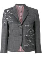 Thom Browne Floral Embroidery Plaid Blazer - Grey