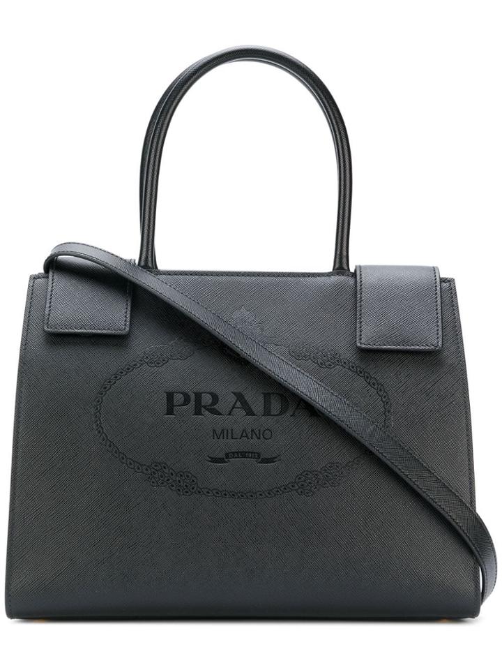 Prada Embossed Saffiano Logo Tote - Black