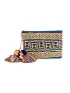 Yosuzi - Canvas Woven Pouch With Pompom Tassels - Women - Straw - One Size, Blue, Straw