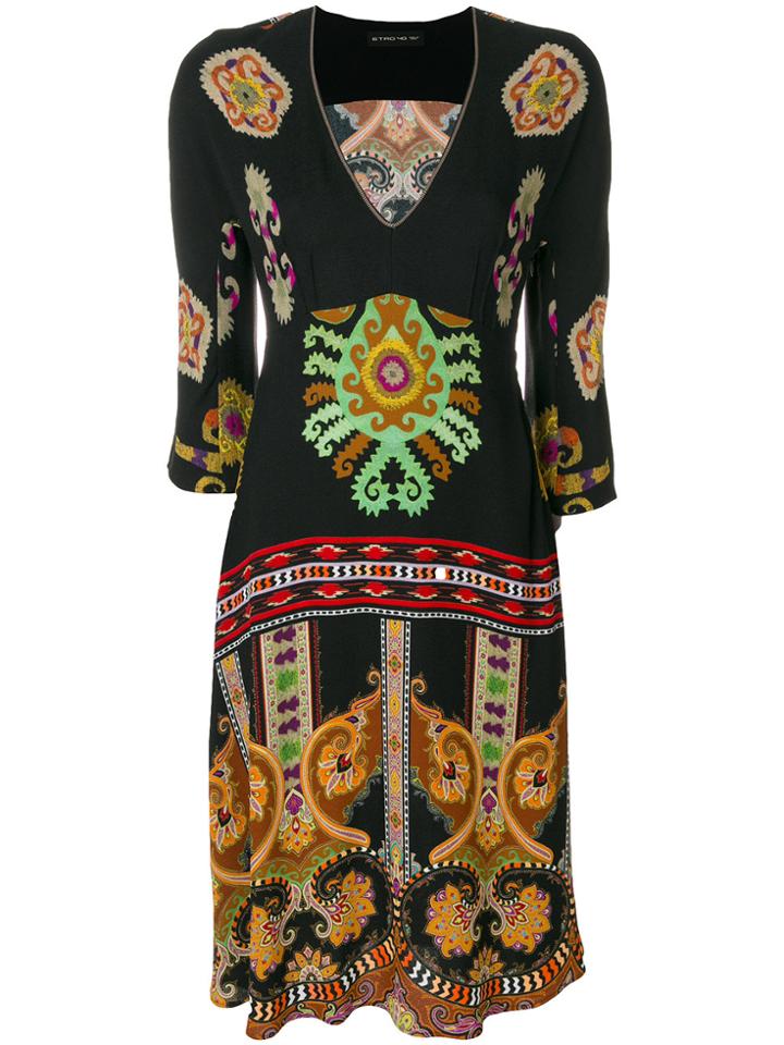 Etro Patterned V-neck Dress - Black