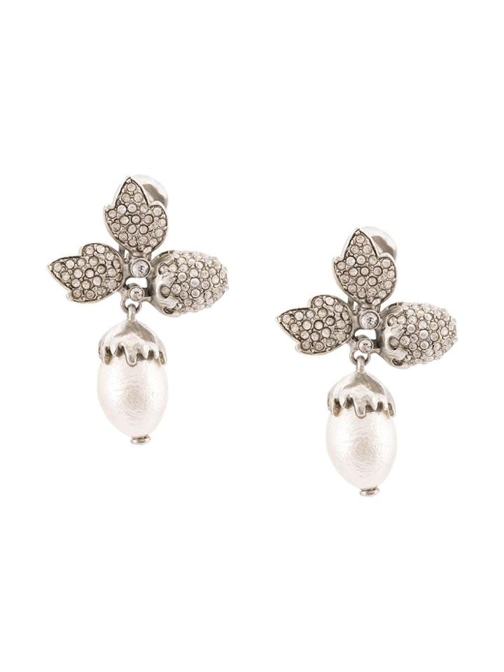 Oscar De La Renta Runway Pave Leaf Acorn Earrings - Silver