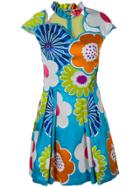 Talbot Runhof Floral Cap Sleeved Dress - Blue