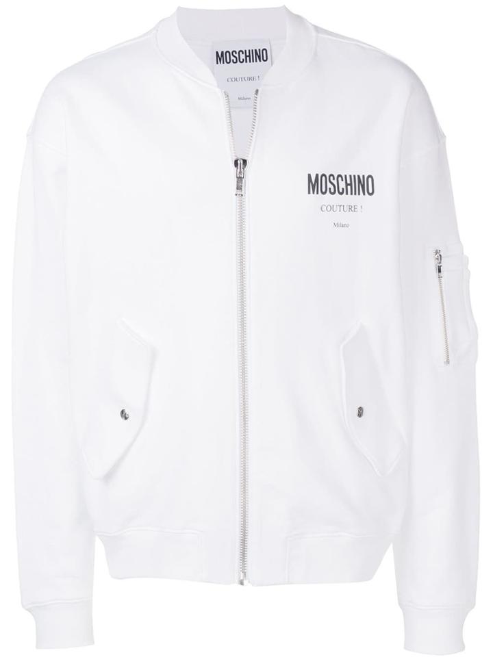 Moschino Logo Print Bomber Jacket - White