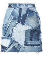 Re/done Patchwork Denim Skirt - Blue