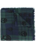 Alexander Mcqueen Tartan Skull Scarf, Men's, Green, Silk/modal/cashmere
