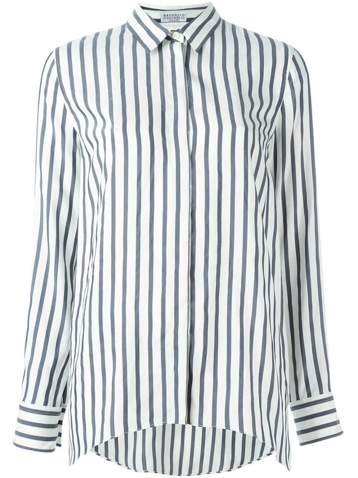 Brunello Cucinelli Striped Shirt, Women's, Size: Small, White, Silk