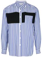Coohem Knit Panel Striped Shirt - Blue