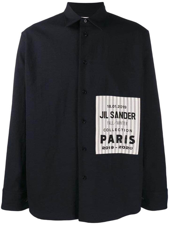 Jil Sander Striped Logo Patch Shirt - Black