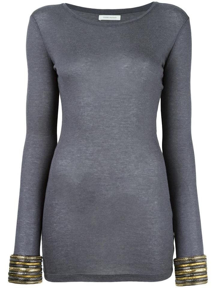 Pierre Balmain Metallic Cuffs Aplique T-shirt, Women's, Size: 40, Grey, Viscose/wool/metal