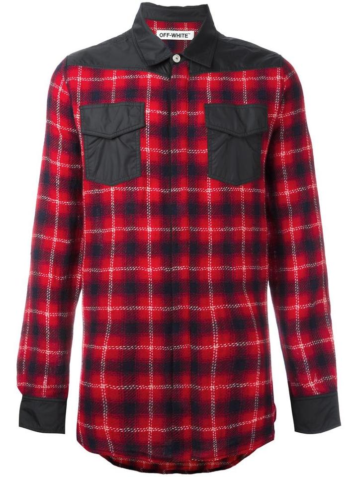 Off-white Checked Button Down Shirt, Adult Unisex, Size: Small, Black, Polyamide/virgin Wool