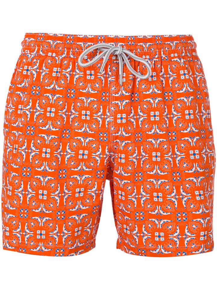 Capricode - Geometric Leaf Print Shorts - Men - Polyamide - Xl, Yellow/orange, Polyamide