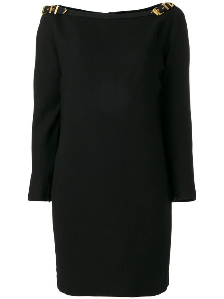 Versace Vintage Buckled Boat Neck Dress - Black