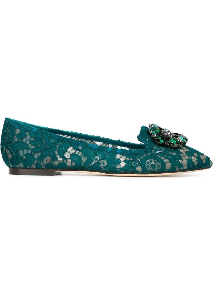 Dolce & Gabbana Vally Slippers, Women's, Size: 36, Green, Leather/metal Other/cotton