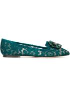 Dolce & Gabbana Vally Slippers, Women's, Size: 36, Green, Leather/metal Other/cotton