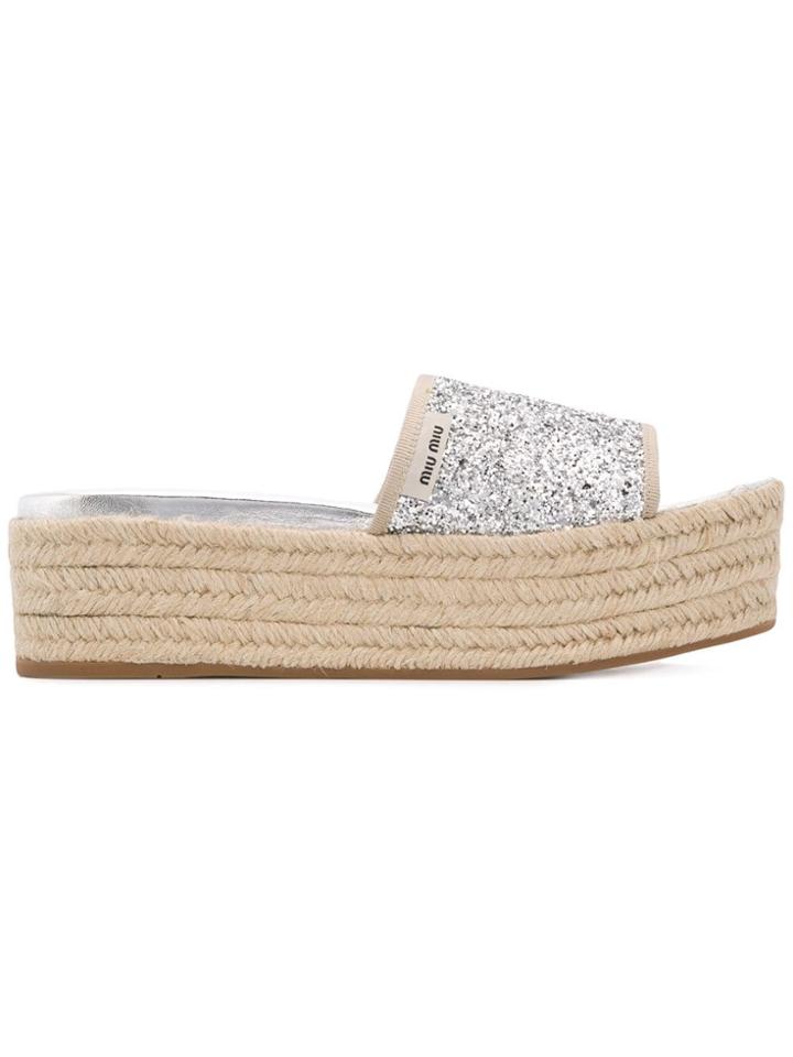 Miu Miu Glitter Espadrilles Sandals - Silver