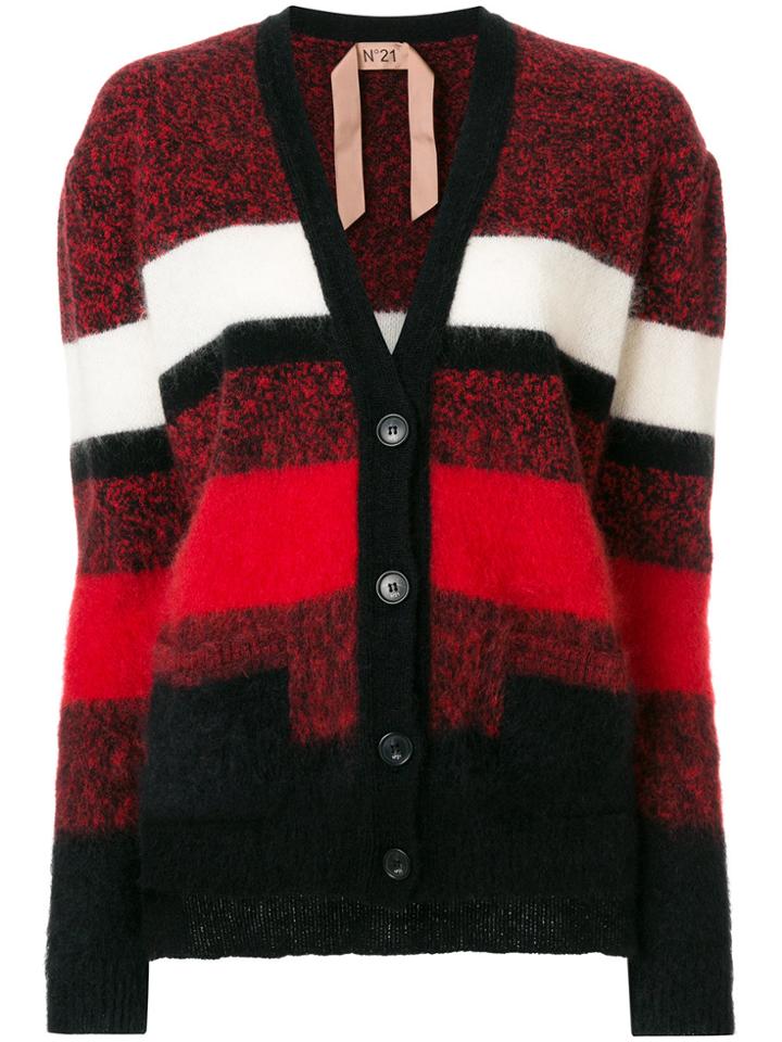 No21 Striped Fluffy Cardigan - Red