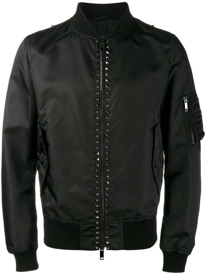 Valentino Rockstud Bomber Jacket, Men's, Size: 46, Black, Polyamide/polyester/cotton/linen/flax