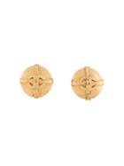 Chanel Vintage Cc Ribbon Design Round Earrings - Gold