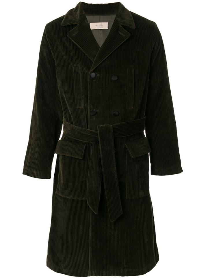 Maison Flaneur Belted Double Breasted Coat - Green