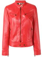 Etro Zip Up Biker Jacket, Women's, Size: 44, Red, Lamb Skin/viscose