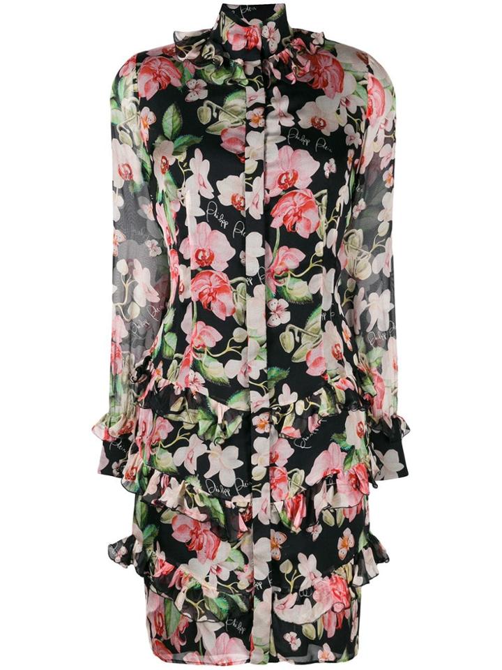 Philipp Plein Floral Print Short Dress - Black