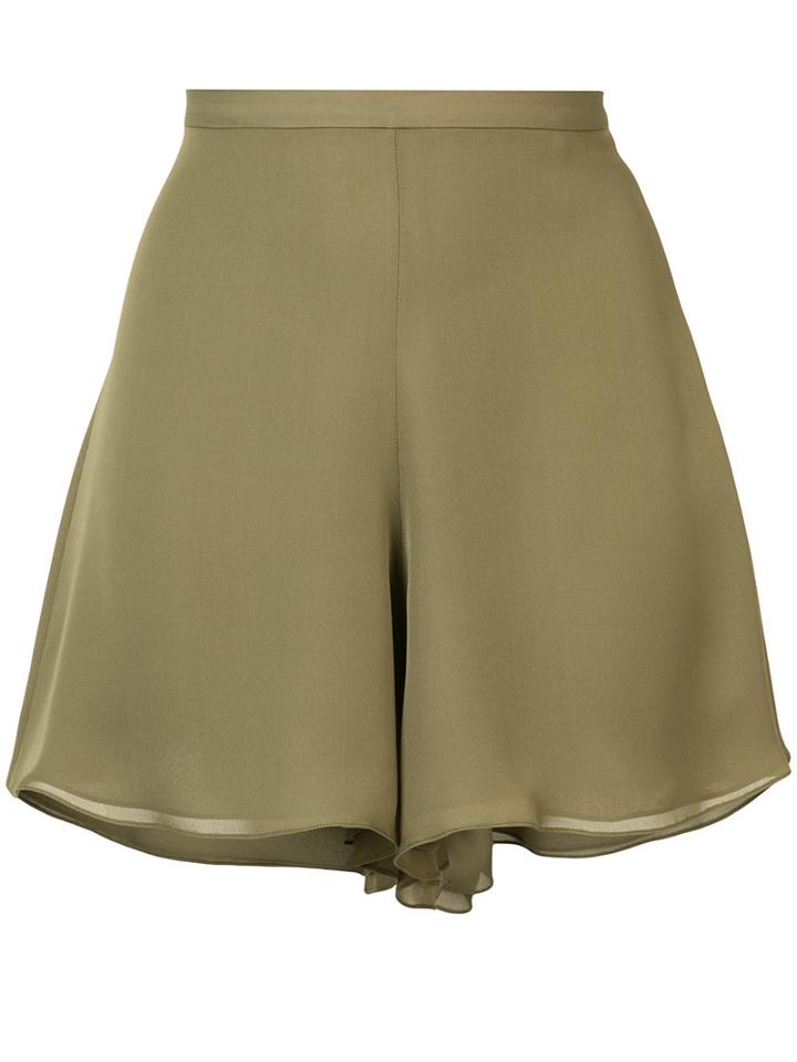 Sally Lapointe - Flared Evening Shorts - Women - Silk - 4, Women's, Green, Silk