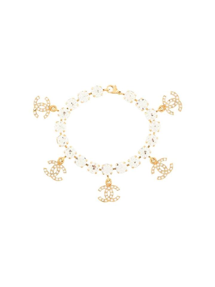 Chanel Pre-owned 1996 Cc Logos Rhinestone Bracelet - Gold