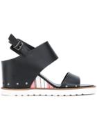Armani Jeans Striped Wedge Sandals - Black