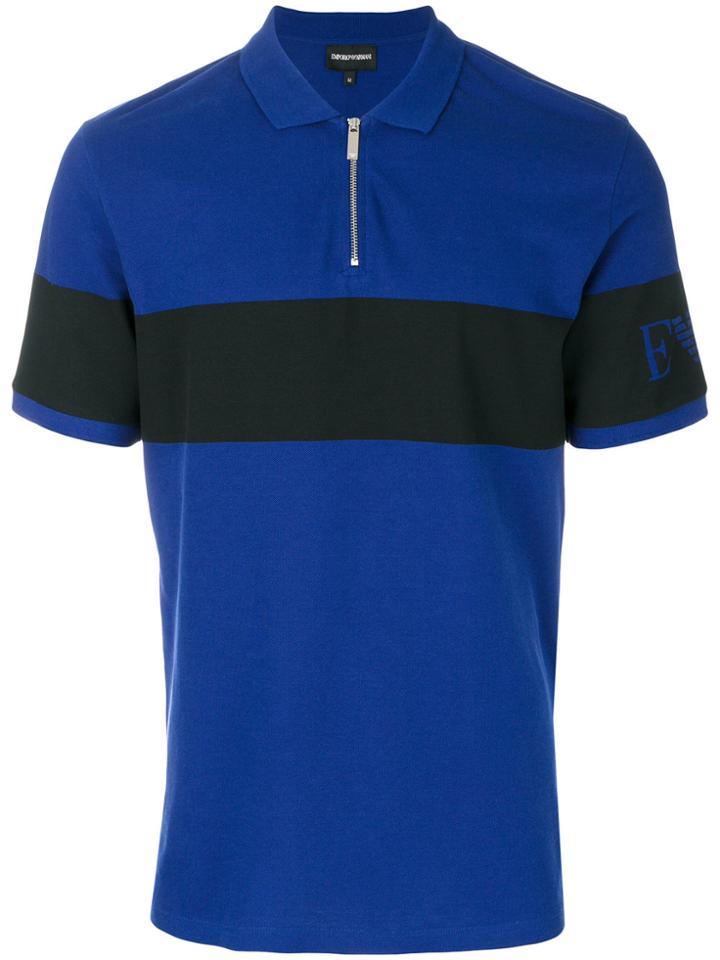 Emporio Armani Zipped Logo Band Polo Shirt - Blue