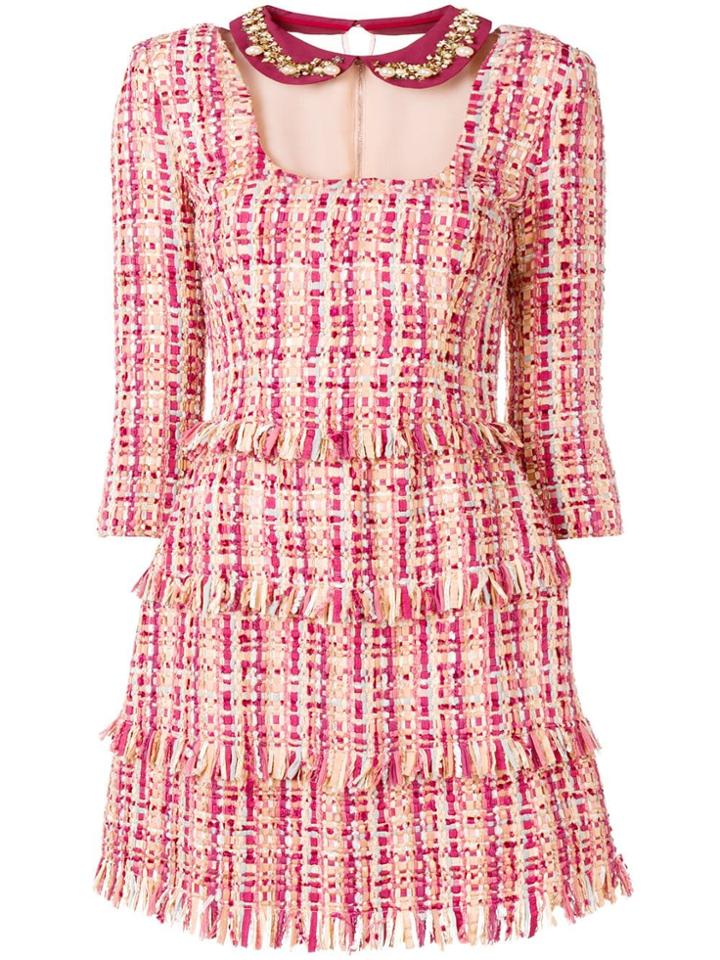Elisabetta Franchi Fringed Boucle Tweed Dress - Pink
