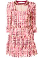 Elisabetta Franchi Fringed Boucle Tweed Dress - Pink